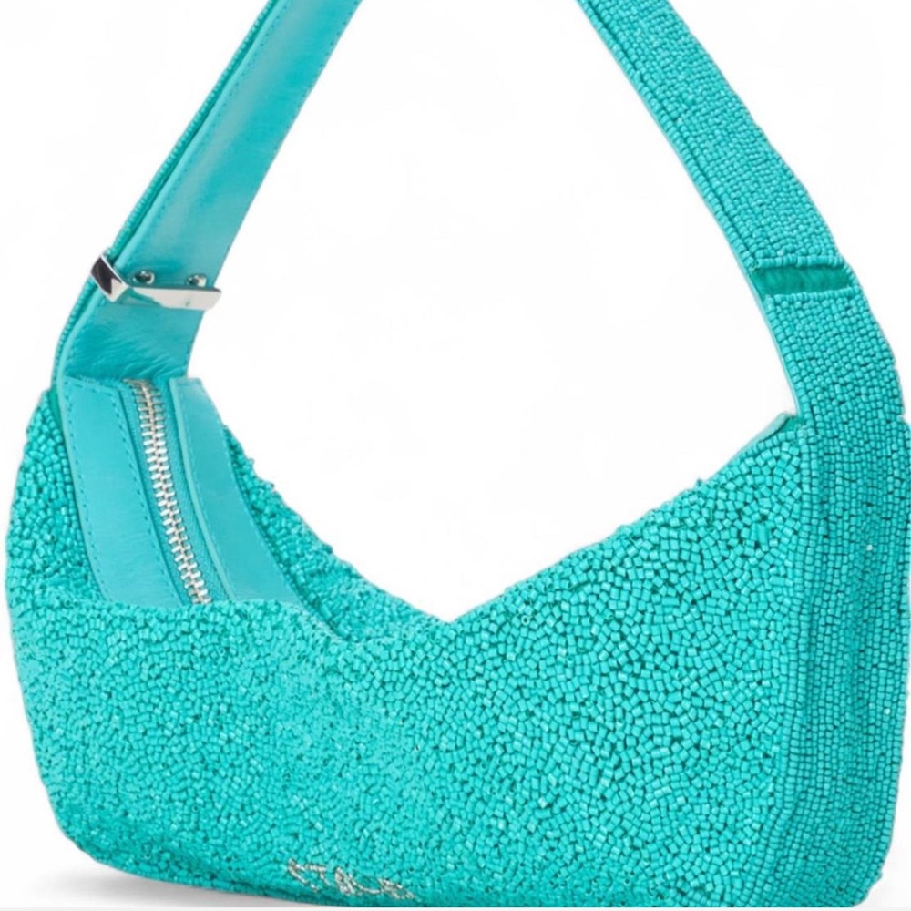 NWT Staud Demy Convertible Beaded Shoulder Bag Teal - Picture 3 of 7